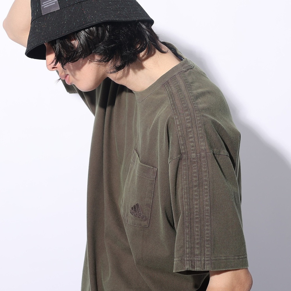 アディダス（adidas）（メンズ、レディース）スリーストライプス WASH Tシャツ 半袖 ポケT 胸ポケット KUE41-JE0943 ルーズフィット