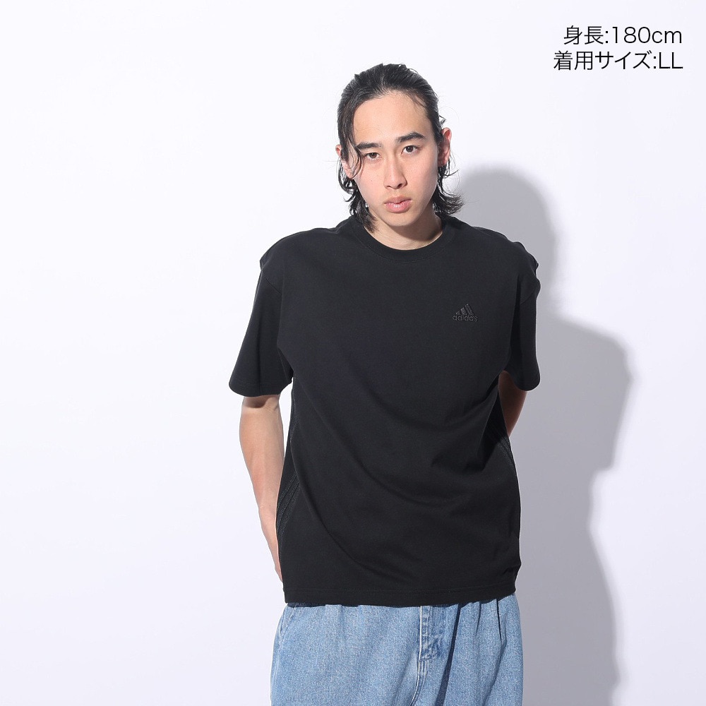 アディダス（adidas）（メンズ、レディース）スリーストライプス Tシャツ 半袖 KUE43-IT0913 黒 ブラック ヘビーウェイト ルーズフィット