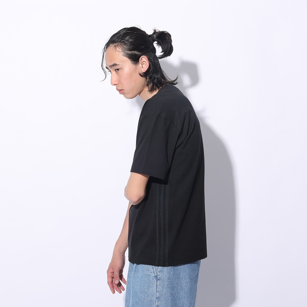 アディダス（adidas）（メンズ、レディース）スリーストライプス Tシャツ 半袖 KUE43-IT0913 黒 ブラック ヘビーウェイト ルーズフィット
