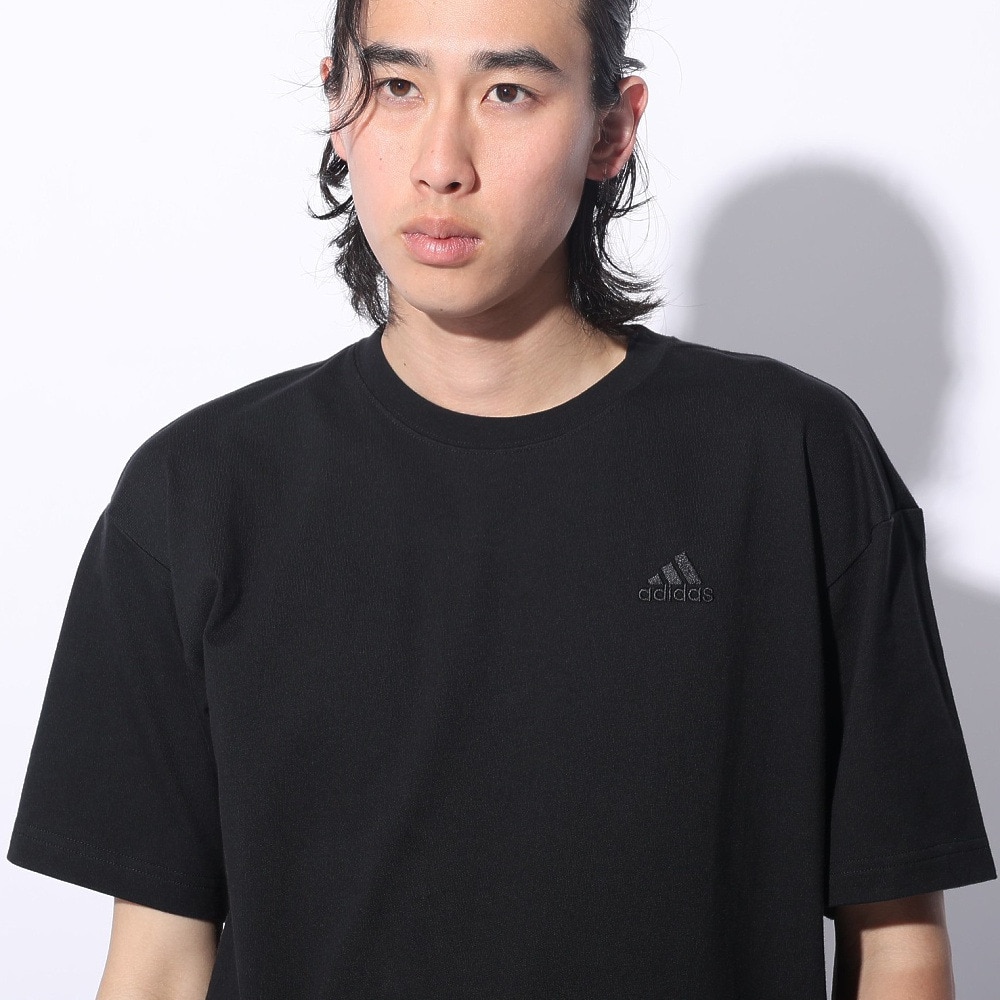 アディダス（adidas）（メンズ、レディース）スリーストライプス Tシャツ 半袖 KUE43-IT0913 黒 ブラック ヘビーウェイト ルーズフィット