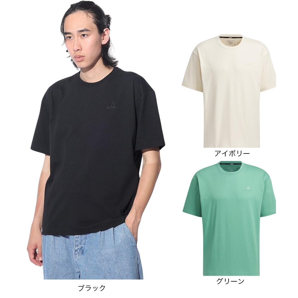 アディダス（adidas）（メンズ、レディース）スリーストライプス Tシャツ 半袖 KUE43-IT0915 白 ヘビーウェイト ルーズフィット