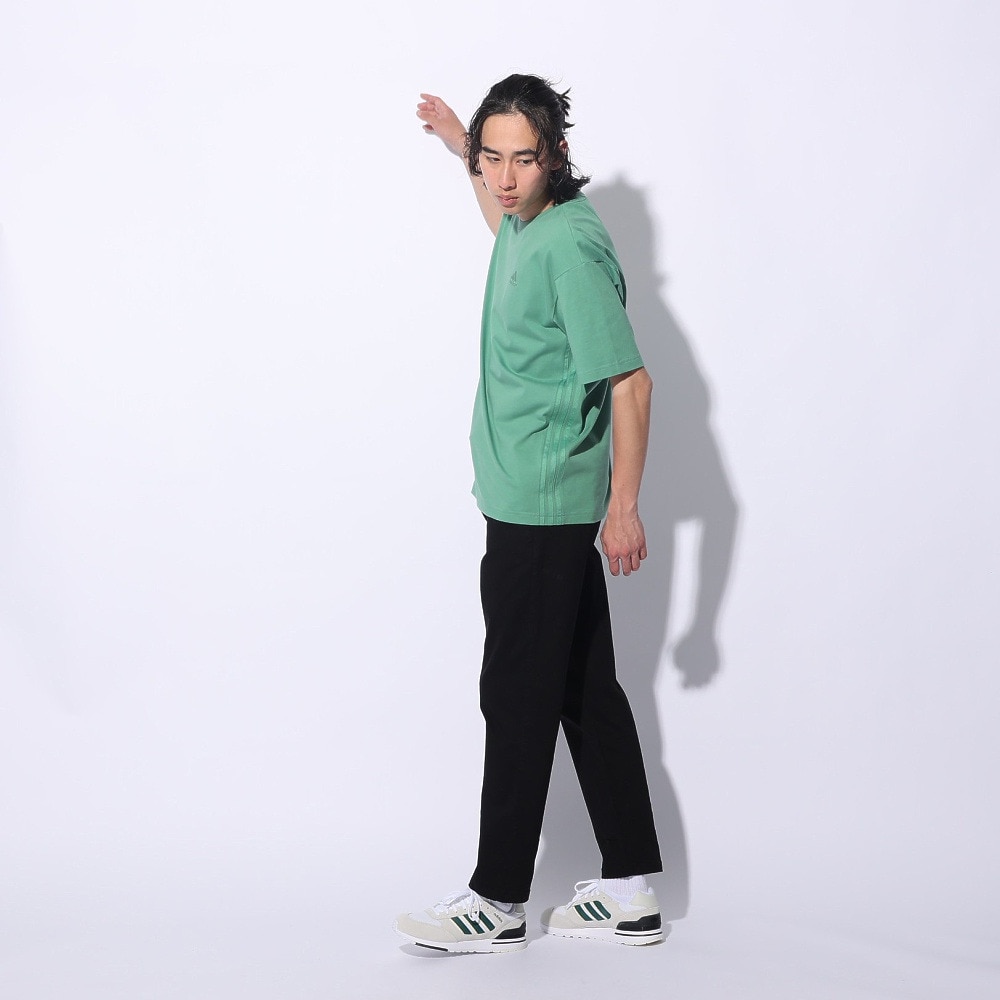 アディダス（adidas）（メンズ、レディース）スリーストライプス Tシャツ 半袖 KUE43-IT0914 グリーン ヘビーウェイト ルーズフィット