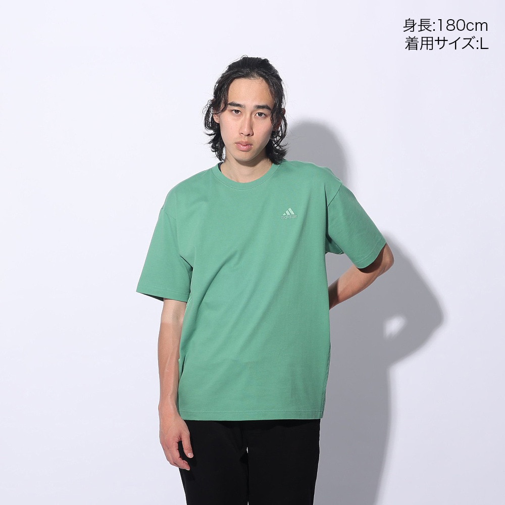 アディダス（adidas）（メンズ、レディース）スリーストライプス Tシャツ 半袖 KUE43-IT0914 グリーン ヘビーウェイト ルーズフィット