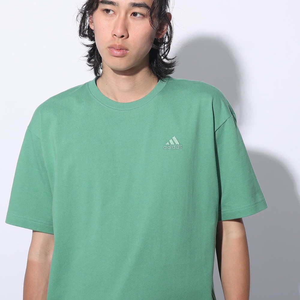 アディダス（adidas）（メンズ、レディース）スリーストライプス Tシャツ 半袖 KUE43-IT0914 グリーン ヘビーウェイト ルーズフィット