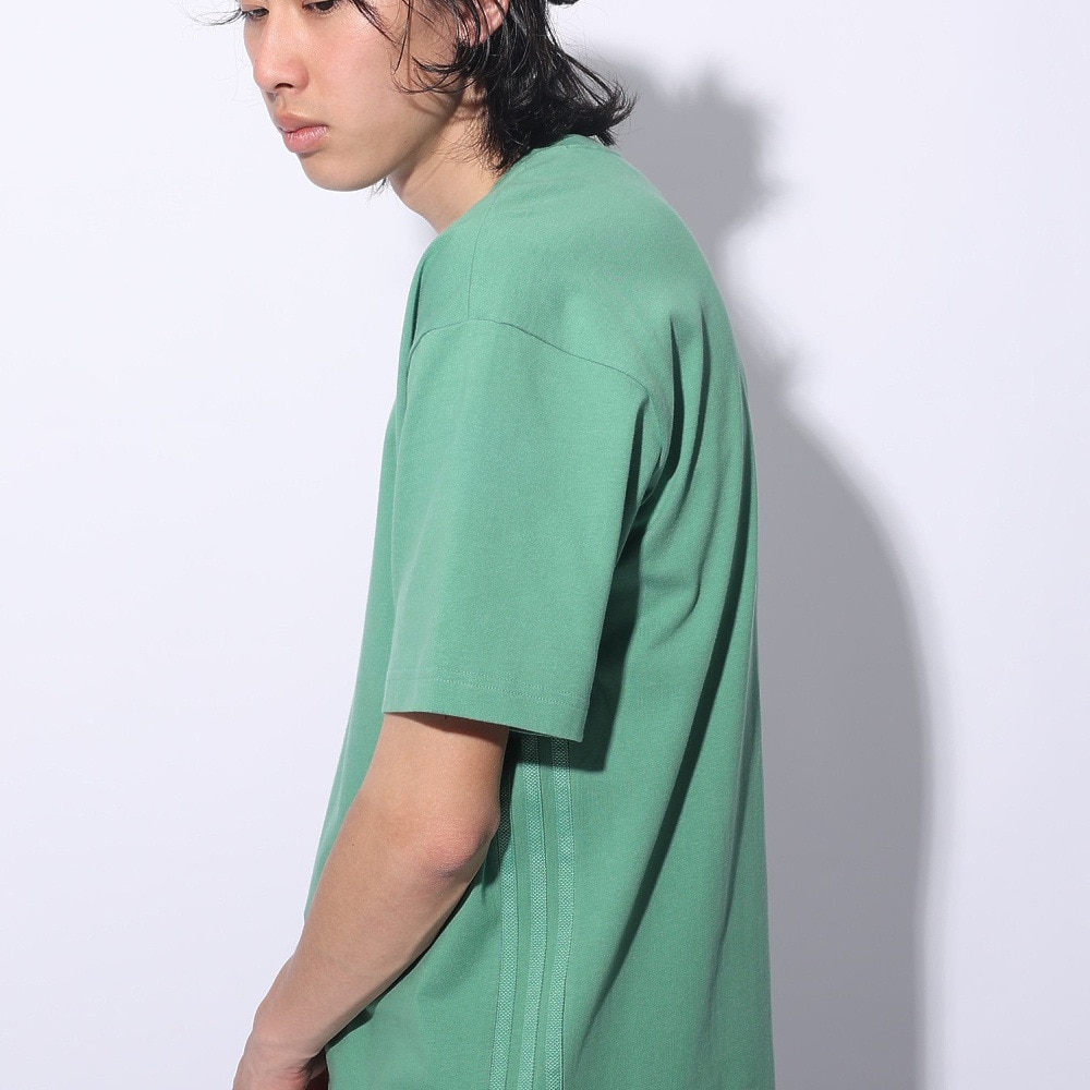 アディダス（adidas）（メンズ、レディース）スリーストライプス Tシャツ 半袖 KUE43-IT0914 グリーン ヘビーウェイト ルーズフィット