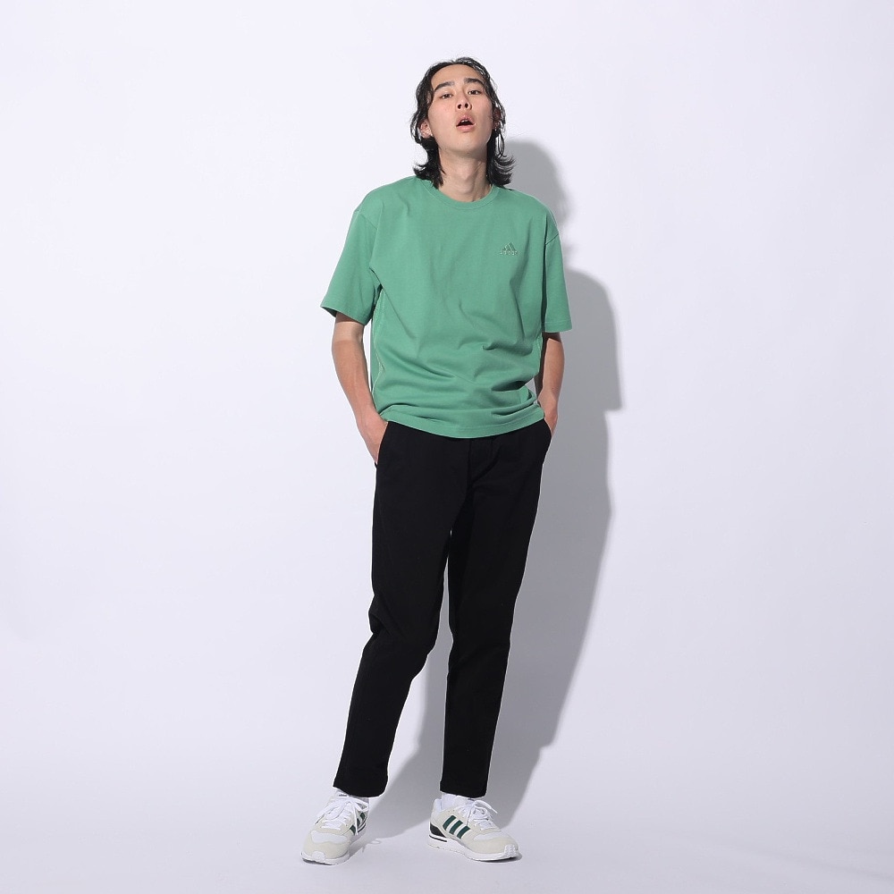 アディダス（adidas）（メンズ、レディース）スリーストライプス Tシャツ 半袖 KUE43-IT0914 グリーン ヘビーウェイト ルーズフィット