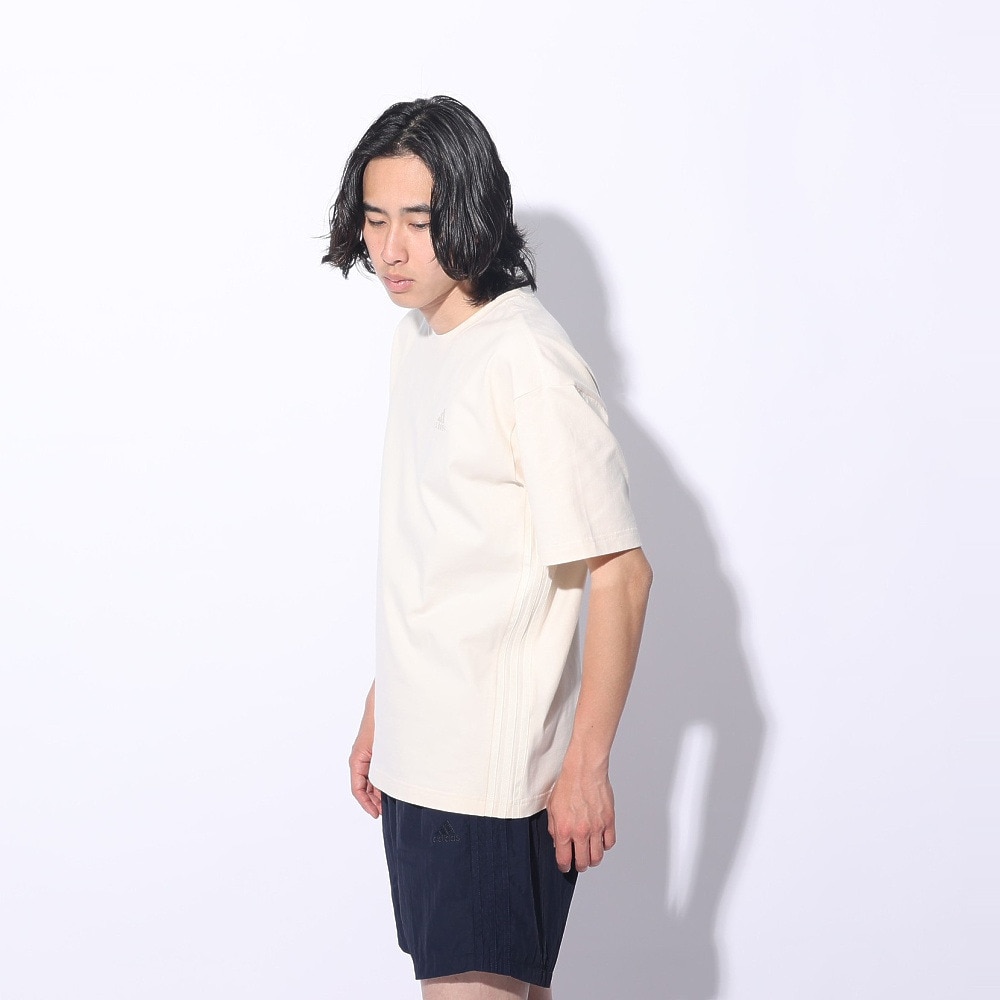 アディダス（adidas）（メンズ、レディース）スリーストライプス Tシャツ 半袖 KUE43-IT0915 白 ヘビーウェイト ルーズフィット