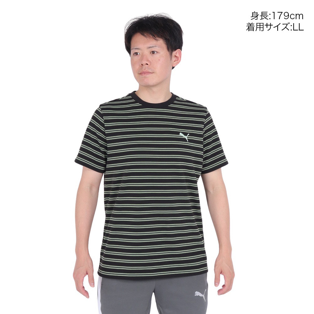 プーマ（PUMA）（メンズ）サマーパック ストライプ 半袖Tシャツ680681 01 BLK