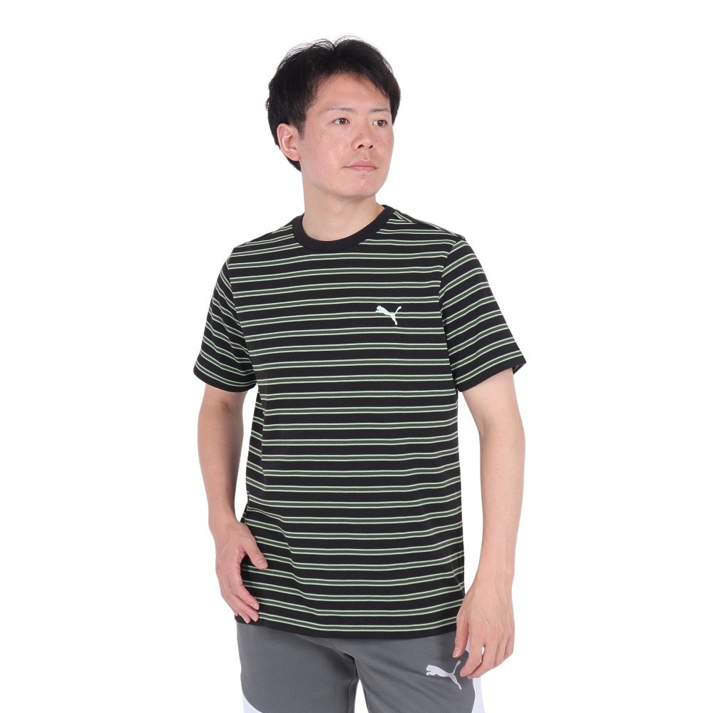 プーマ（PUMA）（メンズ）サマーパック ストライプ 半袖Tシャツ680681 01 BLK