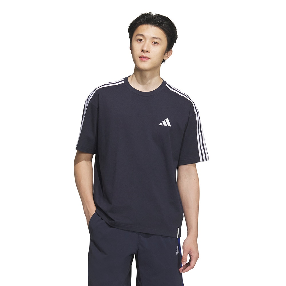 アディダス（adidas）（メンズ）エッセンシャルズ プラス ルーズフィット スリーストライプス 半袖Tシャツ JUP90-JW6945