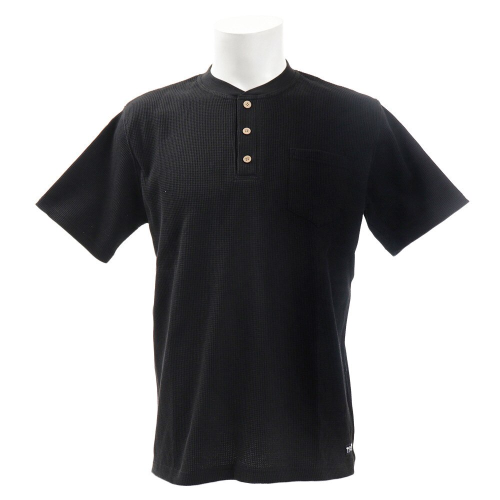  Tシャツ メンズ ワッフル半袖Tシャツ ヘンリーネック TWHRNK-19SRL BLK