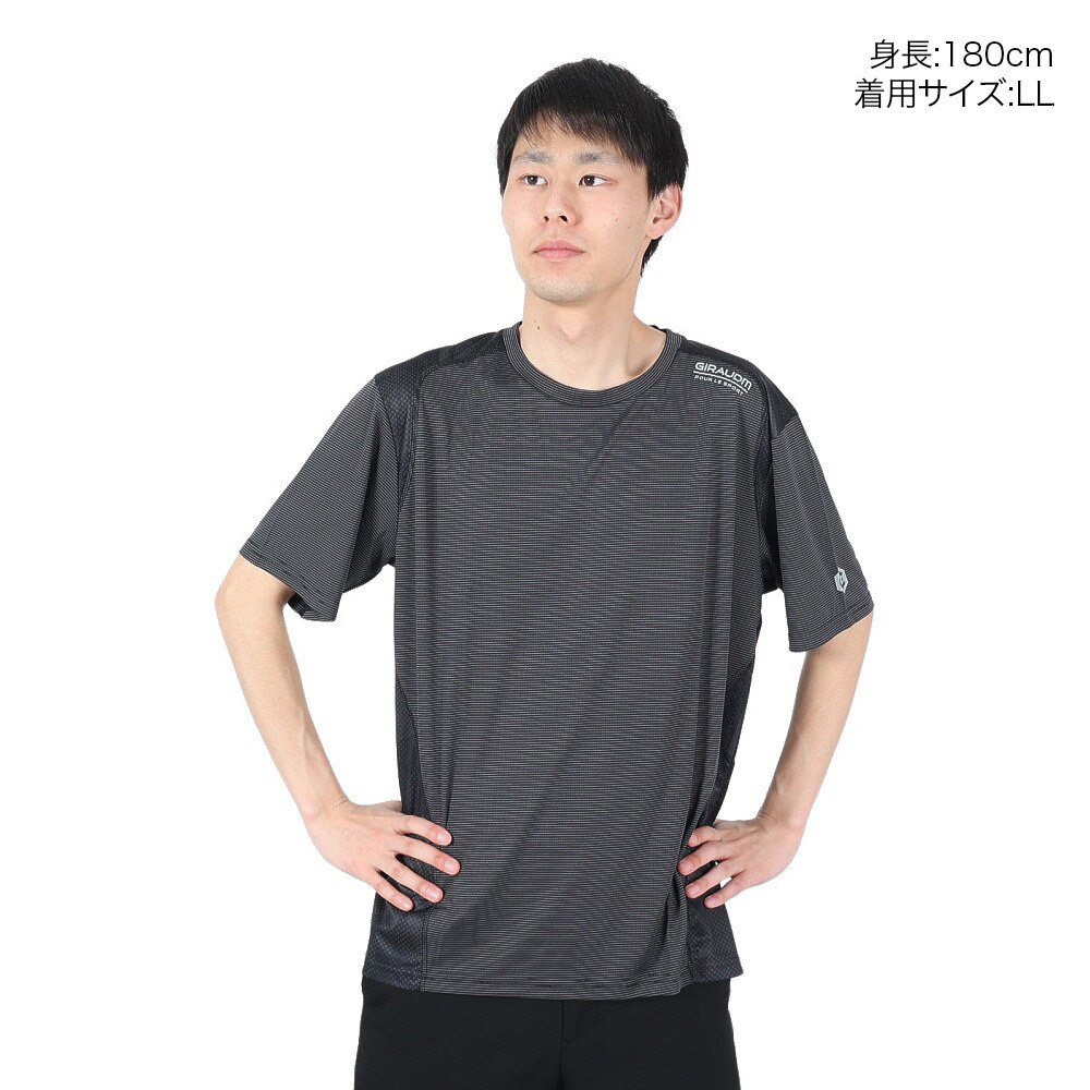 ジローム（GIRAUDM）（メンズ）ドライ 吸汗速乾 UVカット ジャガード半袖Tシャツ 863GM1HD6716 BLK★★★