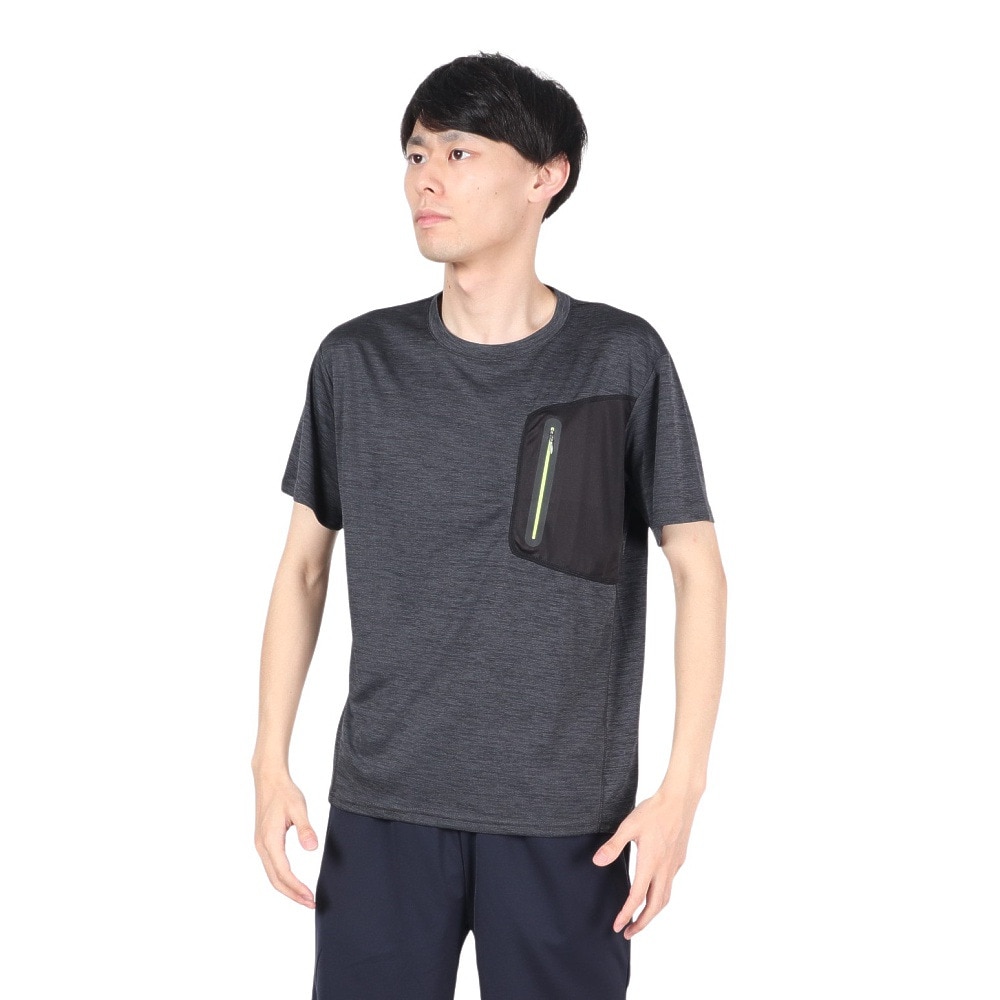  接触冷感 吸汗速乾 UV ドライプラスクール カチオン ポケット半袖Tシャツ 863D1SD6838 BLK 冷感 接触冷感 クール