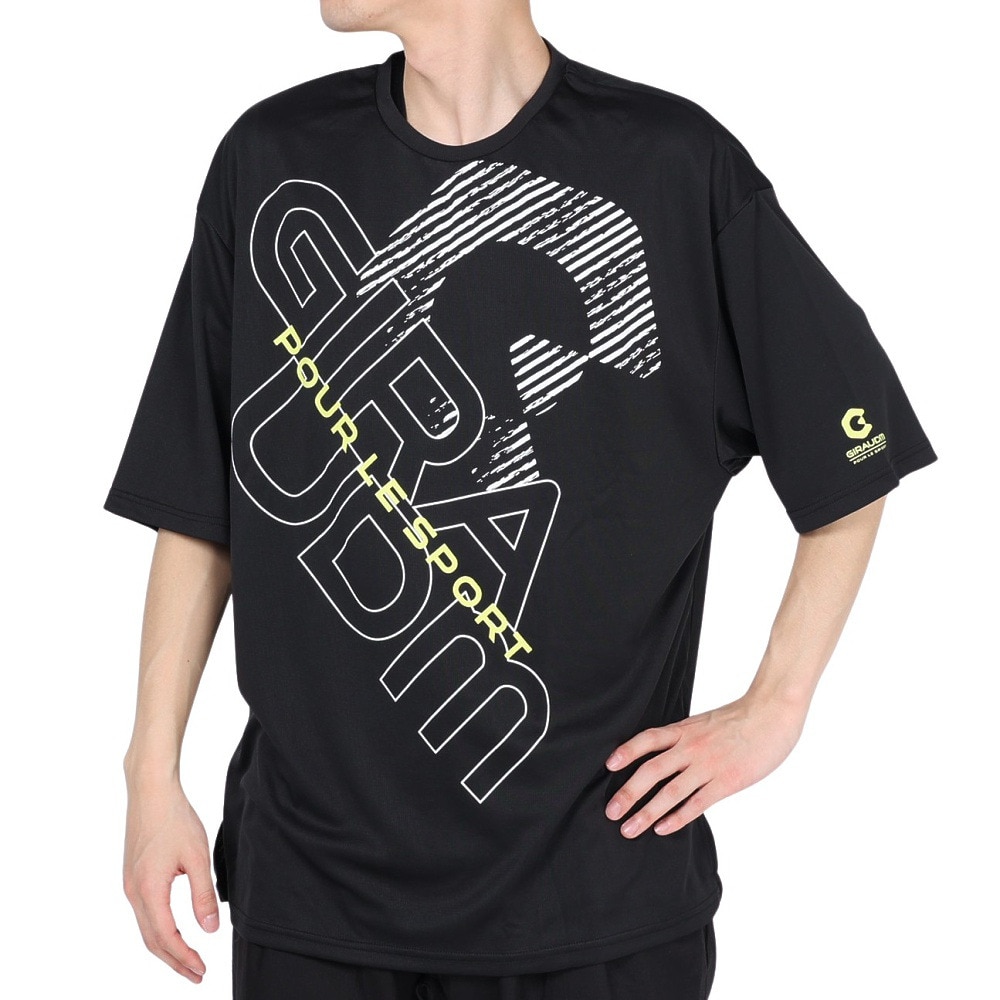 ジローム（GIRAUDM）（メンズ）半袖Tシャツ メンズ ドライ プリントメッシュTシャツ CT2S3339-TR863-DGSD BLK