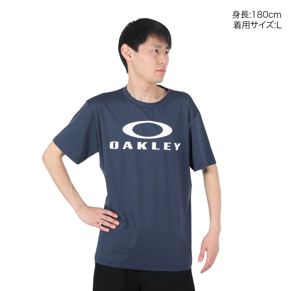 オークリー（OAKLEY）（メンズ）Enhance Qdevo 半袖Tシャツ ネイビー O Bark 3.0 FOA406333-6FB 吸汗速乾 接触冷感 紫外線防止 ストレッチ