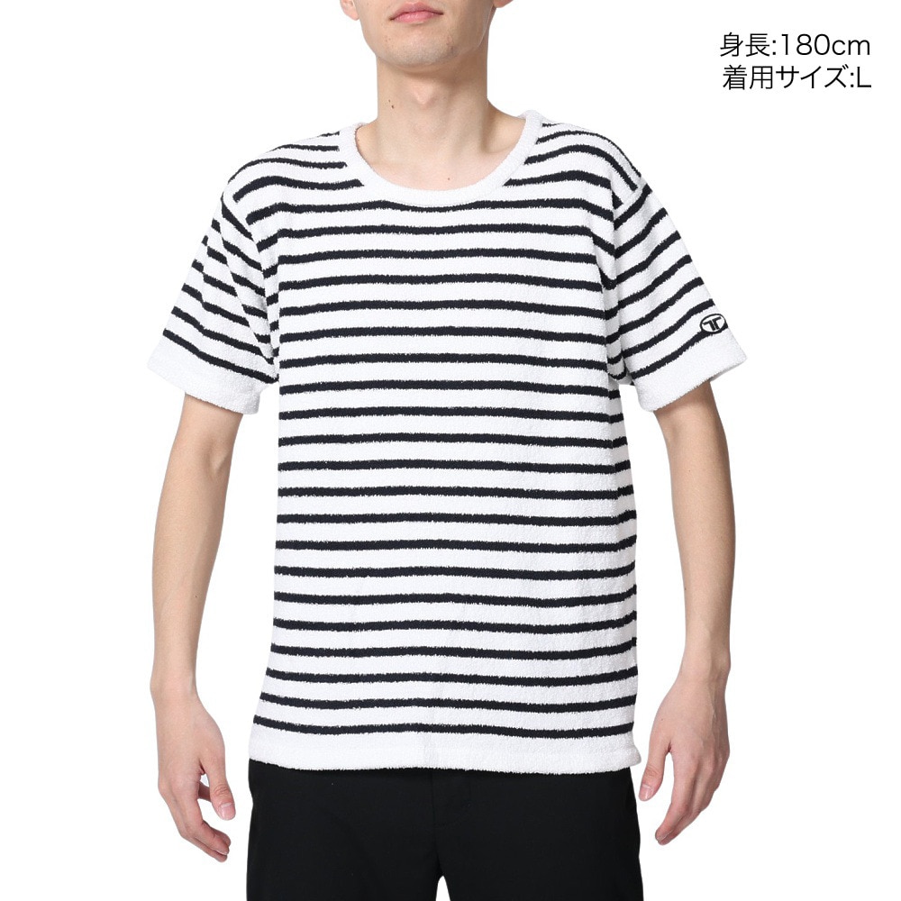 テリック（TELIC）（メンズ）半袖Tシャツ メンズ シャギーニットボーダーTシャツ 23SSTE-002 WHT