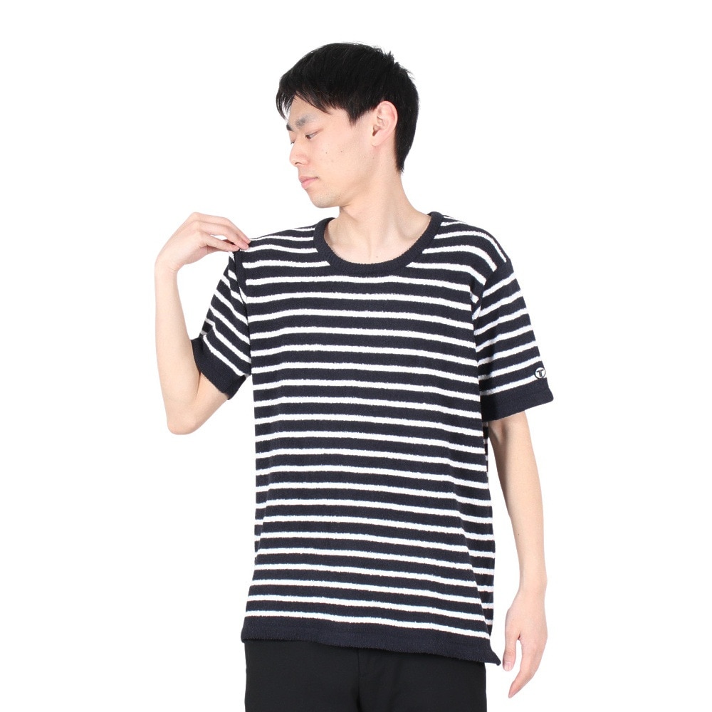 テリック（TELIC）（メンズ）半袖Tシャツ メンズ シャギーニットボーダーTシャツ 23SSTE-002 NV