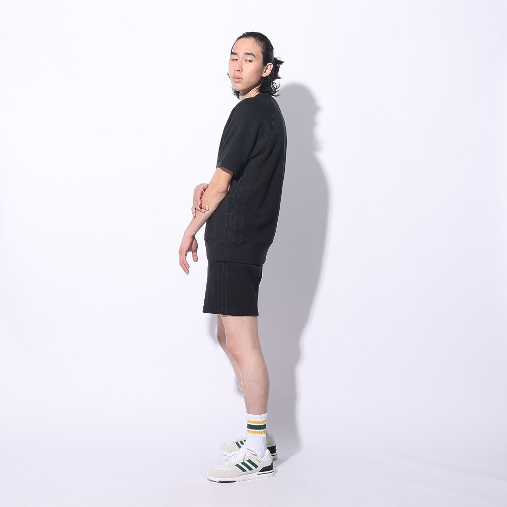 アディダス（adidas）（メンズ、レディース）スリーストライプス スウェット 半袖 シャツ KUE37-IT0896 黒 ブラック ヘビーウェイト ルーズフィット