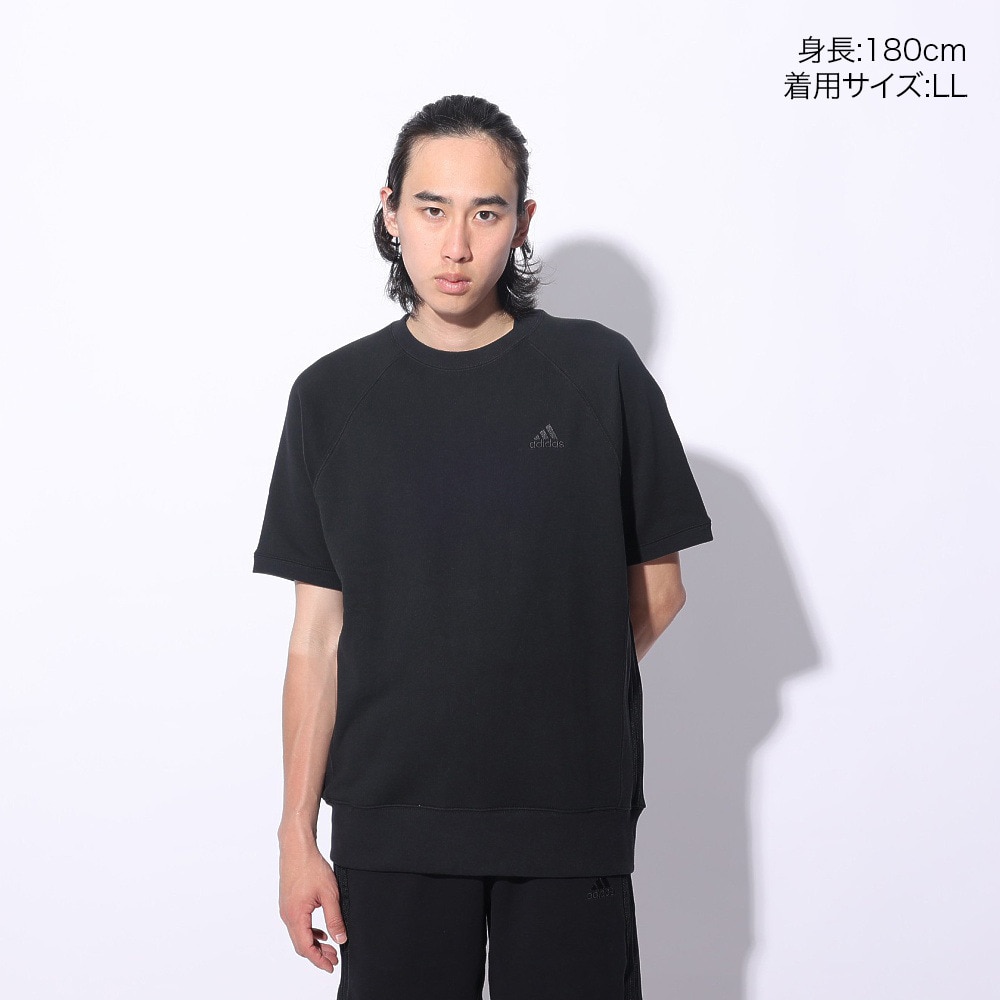 アディダス（adidas）（メンズ、レディース）スリーストライプス スウェット 半袖 シャツ KUE37-IT0896 黒 ブラック ヘビーウェイト ルーズフィット