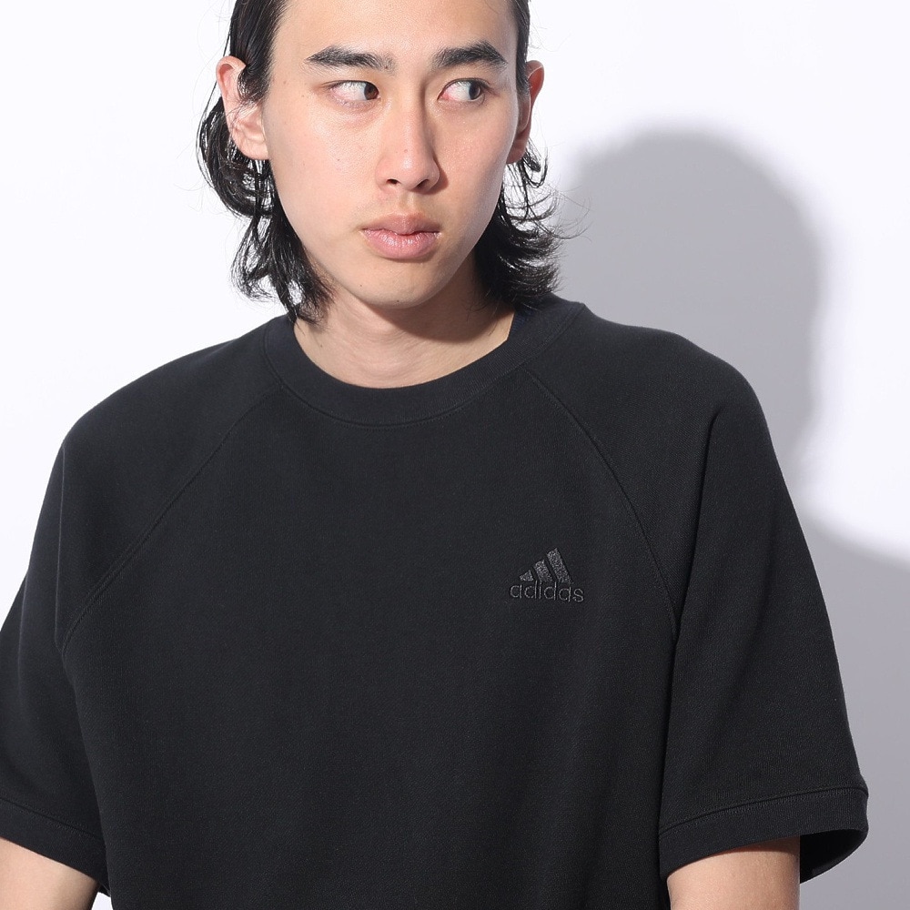 アディダス（adidas）（メンズ、レディース）スリーストライプス スウェット 半袖 シャツ KUE37-IT0896 黒 ブラック ヘビーウェイト ルーズフィット