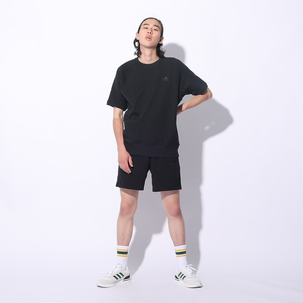 アディダス（adidas）（メンズ、レディース）スリーストライプス スウェット 半袖 シャツ KUE37-IT0896 黒 ブラック ヘビーウェイト ルーズフィット