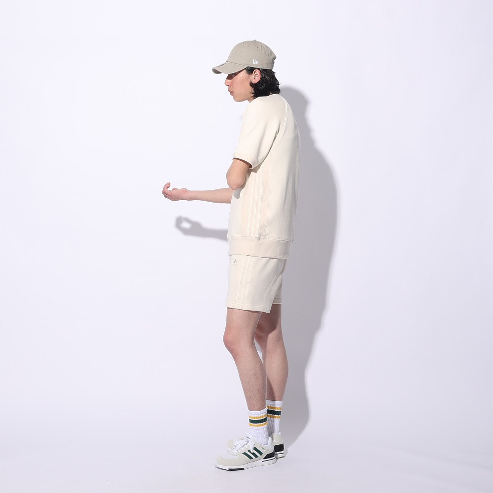 アディダス（adidas）（メンズ、レディース）スリーストライプス スウェット半袖シャツ KUE37-IT0897 白 ヘビーウェイト ルーズフィット