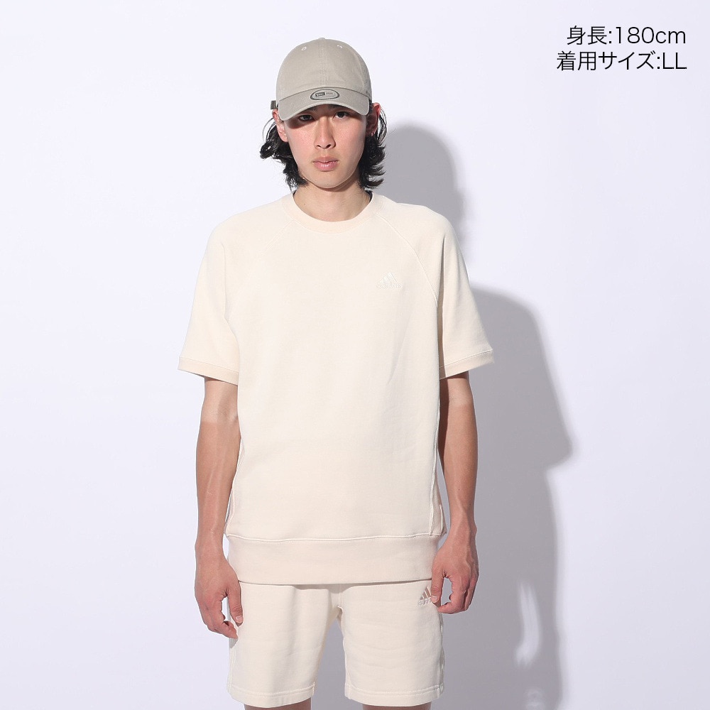 アディダス（adidas）（メンズ、レディース）スリーストライプス スウェット半袖シャツ KUE37-IT0897 白 ヘビーウェイト ルーズフィット