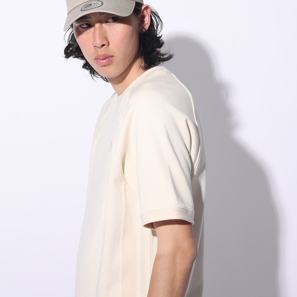アディダス（adidas）（メンズ、レディース）スリーストライプス スウェット半袖シャツ KUE37-IT0897 白 ヘビーウェイト ルーズフィット
