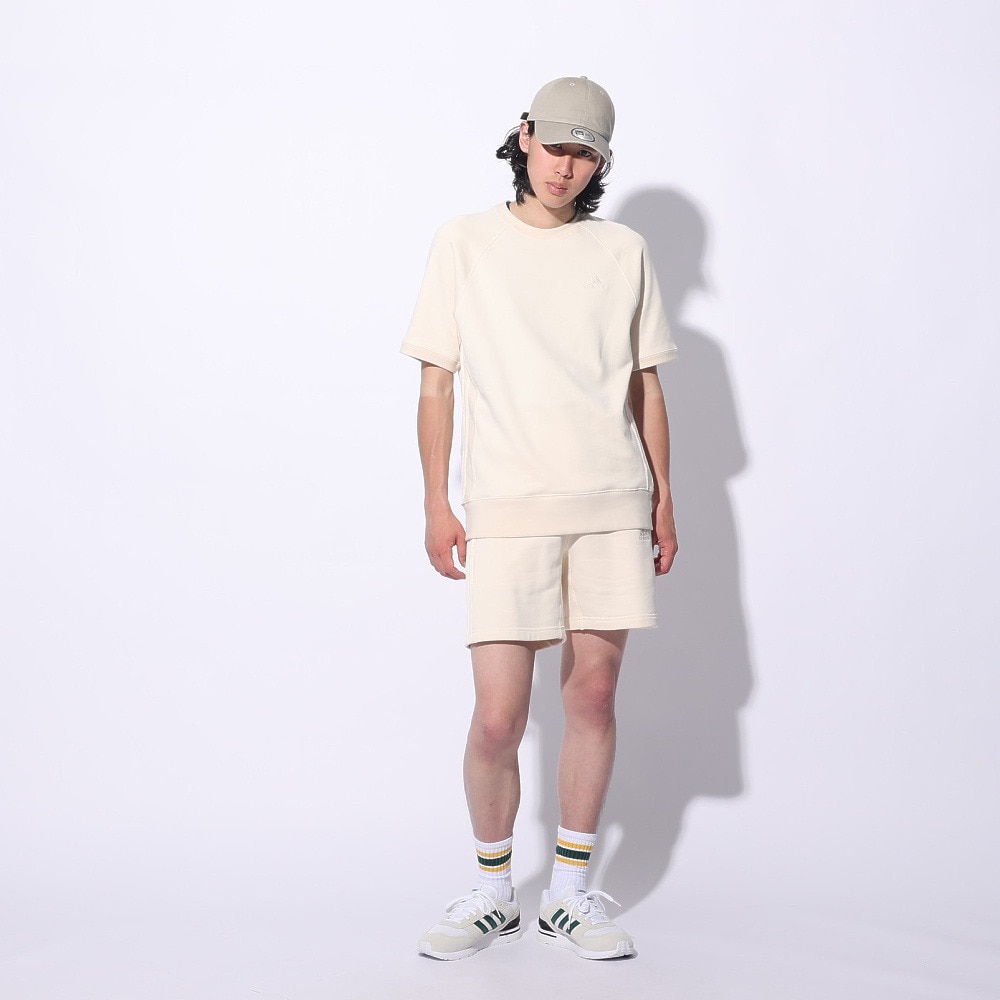 アディダス（adidas）（メンズ、レディース）スリーストライプス スウェット半袖シャツ KUE37-IT0897 白 ヘビーウェイト ルーズフィット