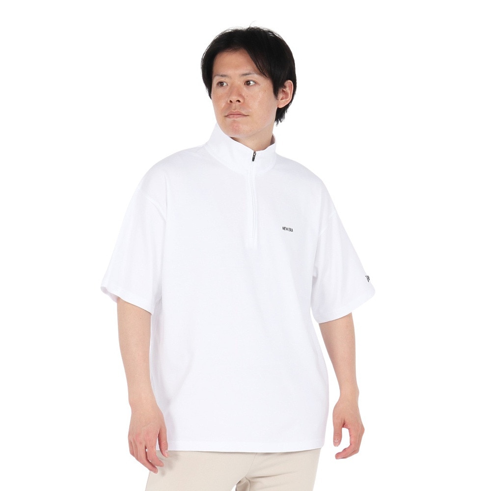 ニューエラ（NEW ERA）（メンズ、レディース）半袖 オーバーサイズド パフォーマンス ハーフジップ Tシャツ WHI 14410158