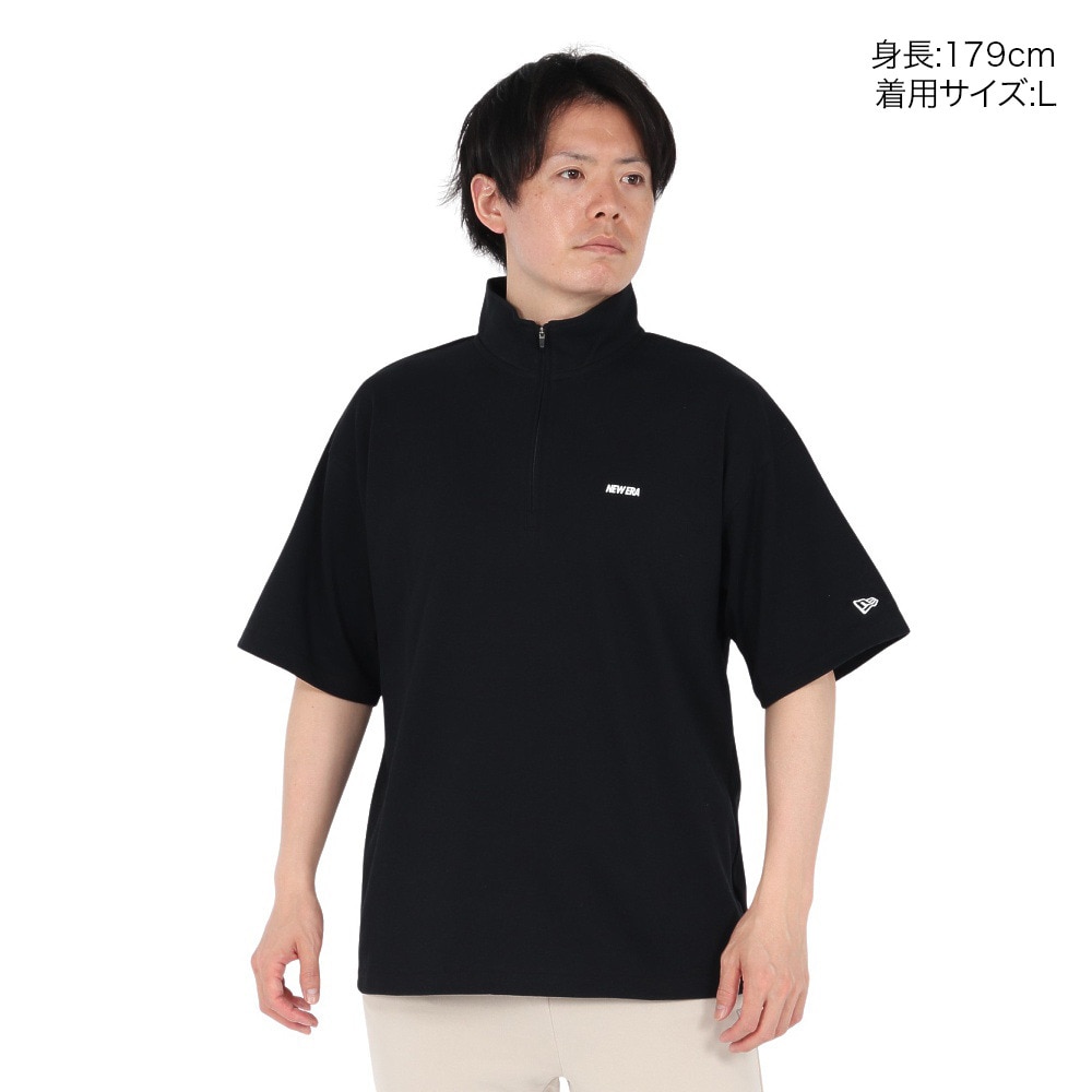 ニューエラ（NEW ERA）（メンズ、レディース）半袖 オーバーサイズド パフォーマンス ハーフジップ Tシャツ BLK 14410159
