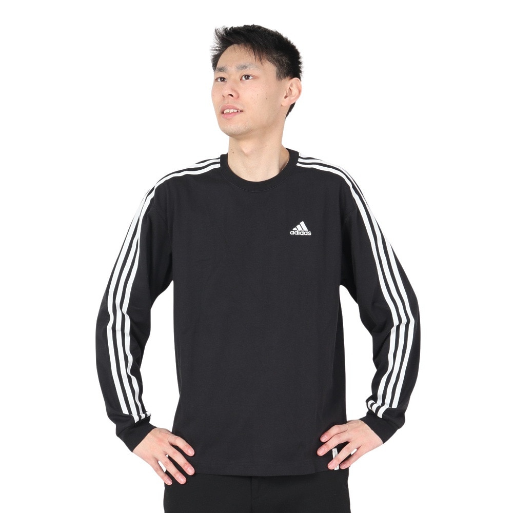 アディダス（adidas）（メンズ）エッセンシャルズ プラス ルーズフィット スリーストライプス長袖Tシャツ KWE93-JF3907