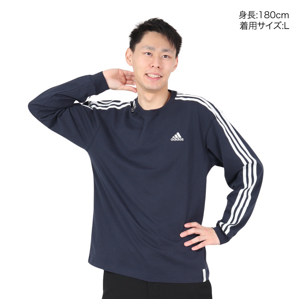 アディダス（adidas）（メンズ）エッセンシャルズ プラス ルーズフィット スリーストライプスTシャツ 長袖 KWE93-JF3908 ロンT