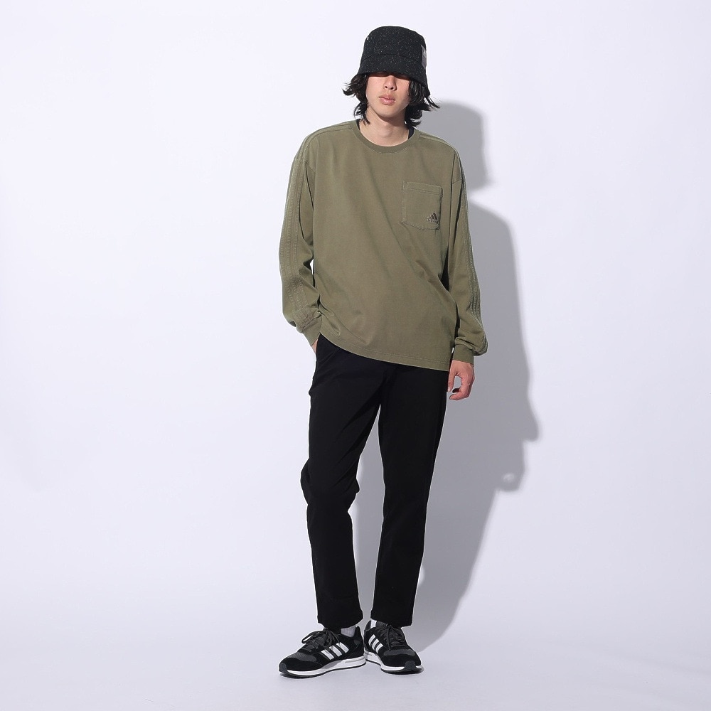 アディダス（adidas）（メンズ、レディース）スリーストライプス WASH ロングスリーブTシャツ KUE34-IT0889  ロンT 長袖 ヘビーウェイト ルーズフィット