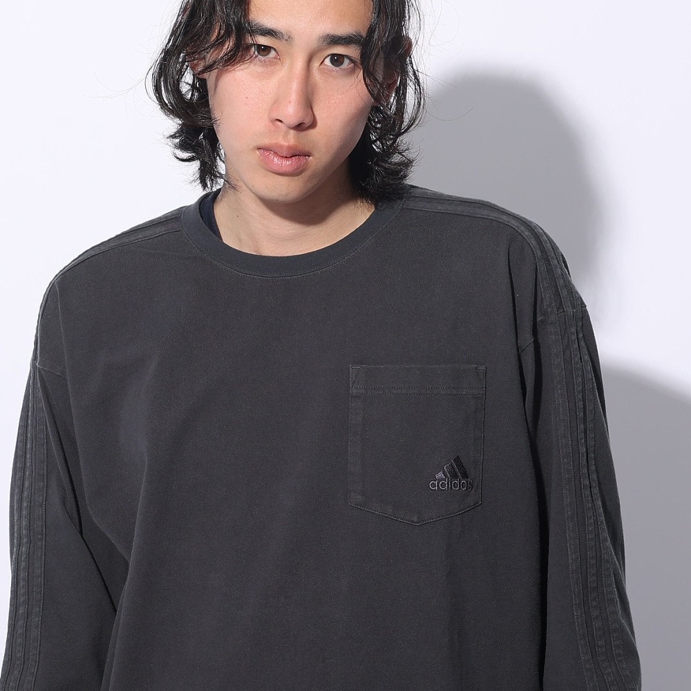 アディダス（adidas）（メンズ、レディース）スリーストライプス WASH ロングスリーブTシャツ KUE34-IT0890  ロンT 長袖 ヘビーウェイト ルーズフィット