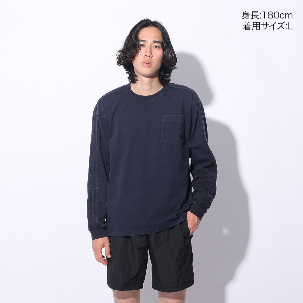 アディダス（adidas）（メンズ、レディース）スリーストライプス WASH ロングスリーブTシャツ KUE34-JE0946 ロンT 長袖 ヘビーウェイト ルーズフィット