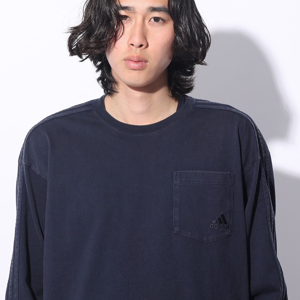 アディダス（adidas）（メンズ、レディース）スリーストライプス WASH ロングスリーブTシャツ KUE34-JE0946 ロンT 長袖 ヘビーウェイト ルーズフィット