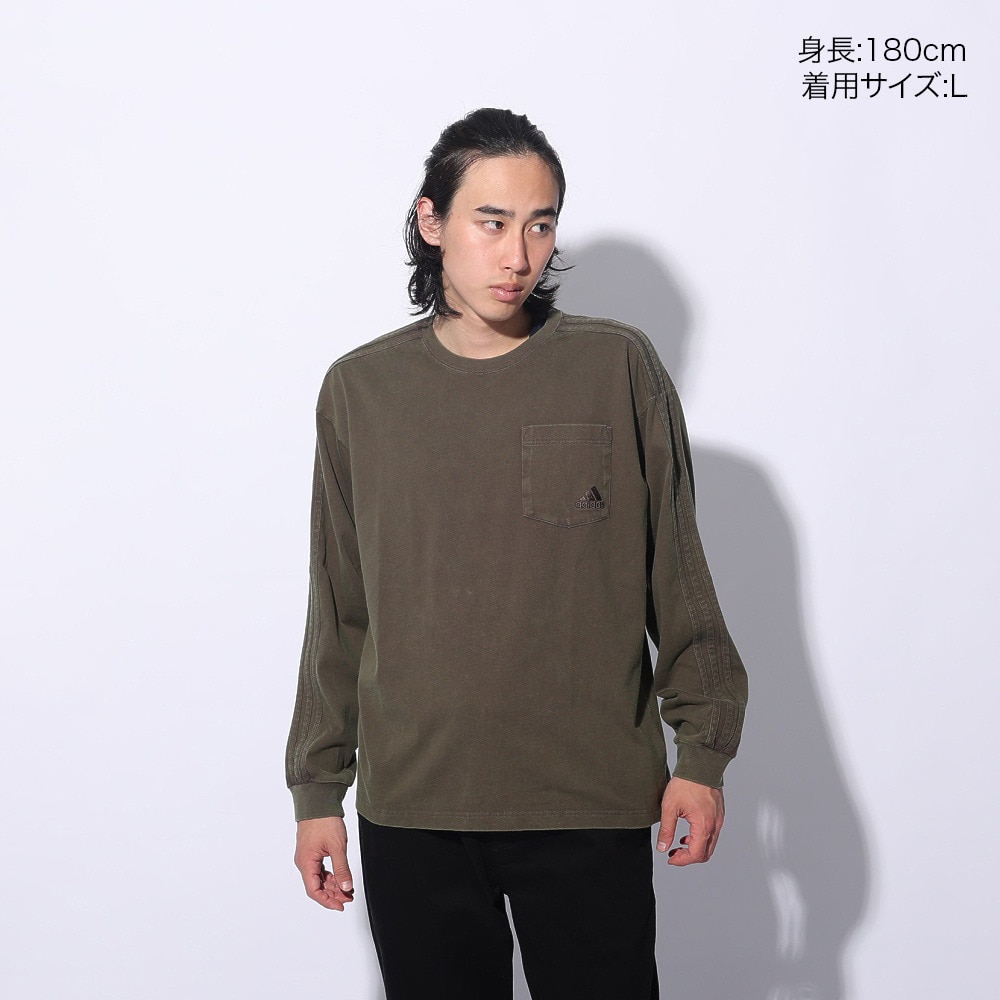 アディダス（adidas）（メンズ、レディース）スリーストライプス WASH ロングスリーブTシャツ KUE34-JE0947 ロンT 長袖 ヘビーウェイト ルーズフィット