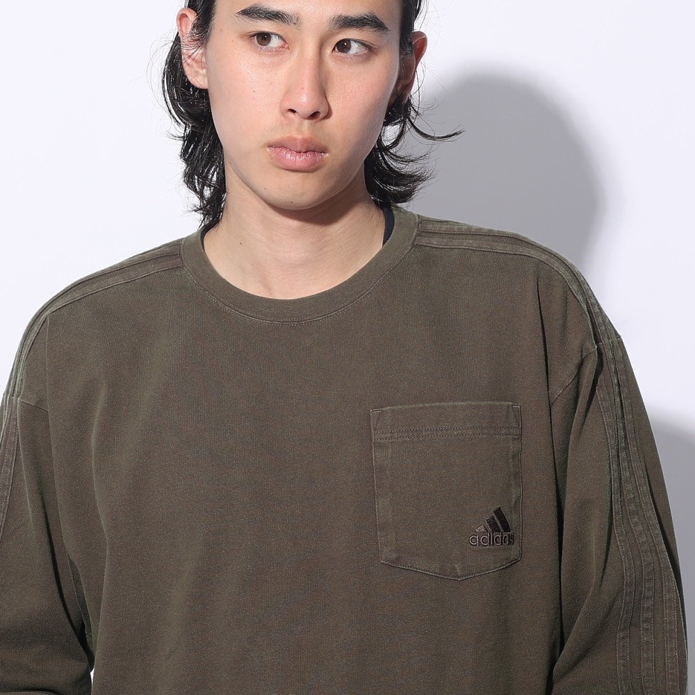 アディダス（adidas）（メンズ、レディース）スリーストライプス WASH ロングスリーブTシャツ KUE34-JE0947 ロンT 長袖 ヘビーウェイト ルーズフィット
