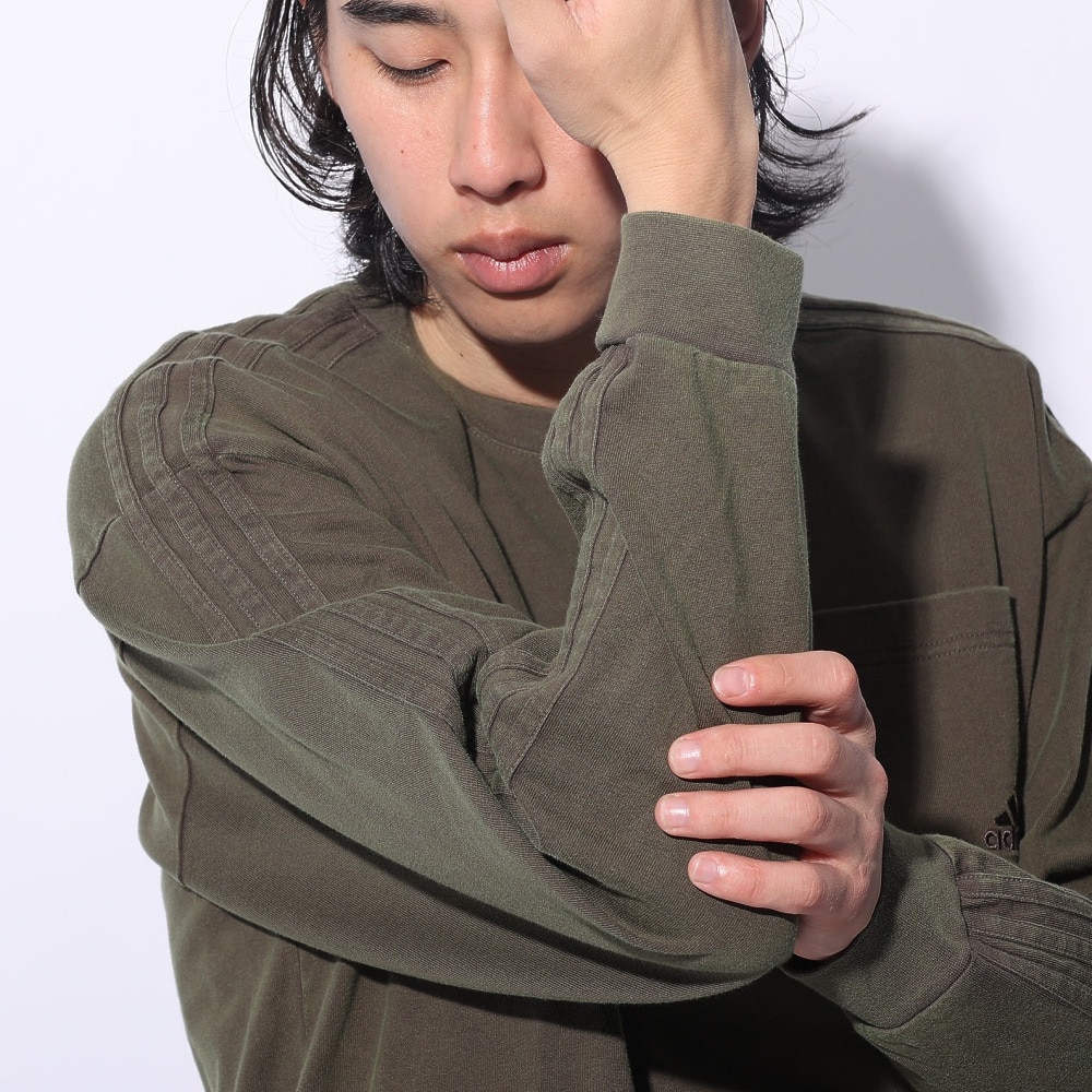 アディダス（adidas）（メンズ、レディース）スリーストライプス WASH ロングスリーブTシャツ KUE34-JE0947 ロンT 長袖 ヘビーウェイト ルーズフィット