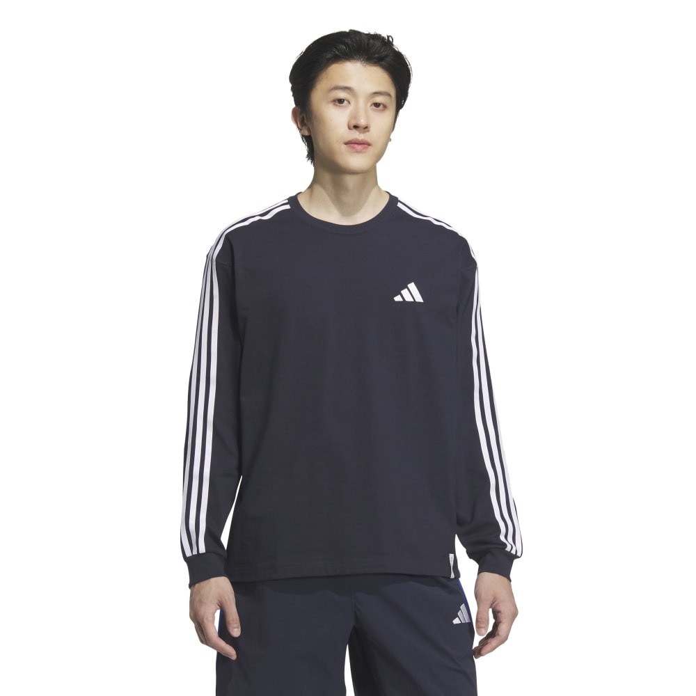 アディダス（adidas）（メンズ）エッセンシャルズ プラス ルーズフィット スリーストライプス 長袖Tシャツ JUP88-JW6935