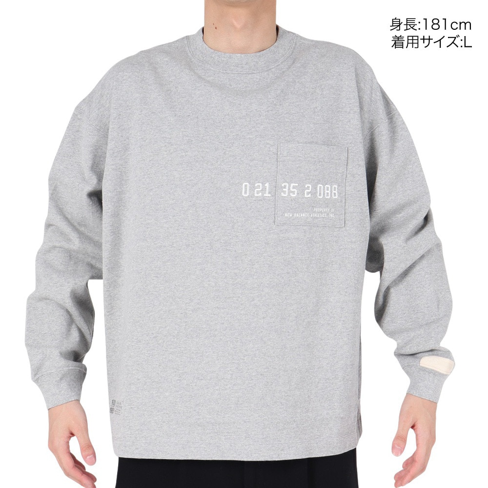 ニューバランス（new balance）（メンズ）1000 ミルナンバリングプリントロングスリーブ Tシャツオーバーサイズフィット AMT35104AG