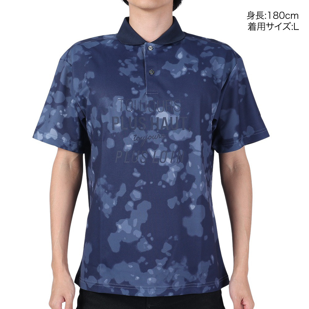 ルコックスポルティフ（lecoqsportif）（メンズ）半袖ポロシャツ メンズ 総柄グラフィック 鹿の子 QMMVJA42 NV