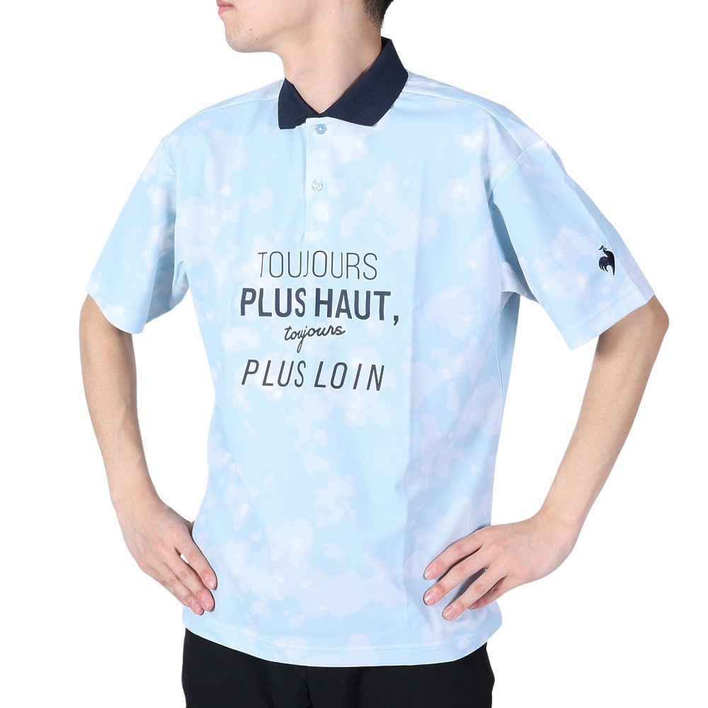 ルコックスポルティフ（lecoqsportif）（メンズ）半袖ポロシャツ メンズ 総柄グラフィック 鹿の子ポロシャツ QMMVJA42 SA