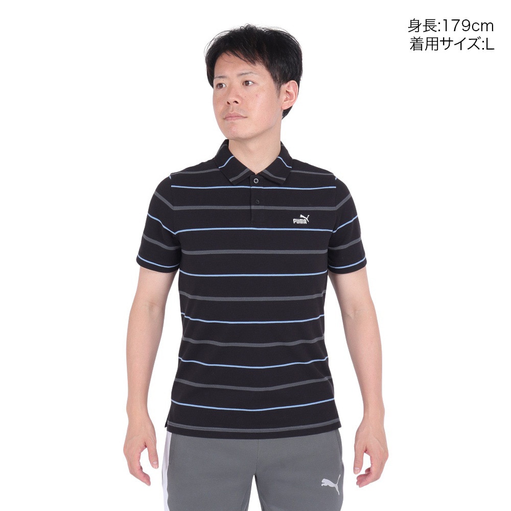 プーマ（PUMA）（メンズ）ESS ストライプ 半袖ポロシャツ 680693 01 BLK