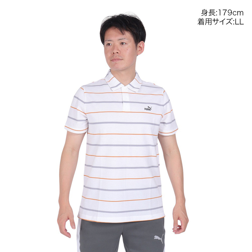 プーマ（PUMA）（メンズ）ESS ストライプ 半袖ポロシャツ 680693 02 WHT