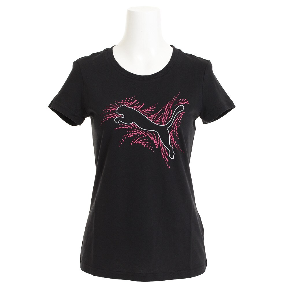  【多少の傷汚れありの為大奉仕】Tシャツ レディース 半袖 キャットロゴ 850578 01 BLK-