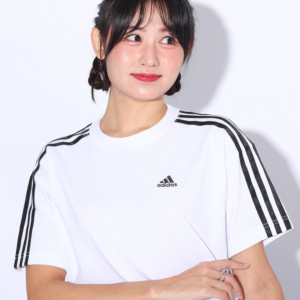 アディダス（adidas）（レディース）エッセンシャルズ プラス スリーストライプス 半袖Tシャツ KVF79-JF1396