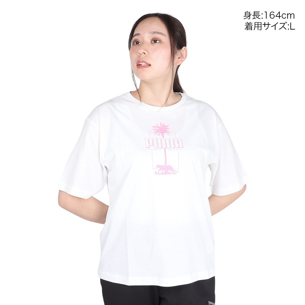 プーマ（PUMA）（レディース）ESS+ パームリゾートグラフィック 半袖Tシャツ 683088 02 WHT