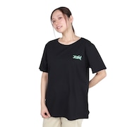 (レディース)スラッシュ ロゴ 半袖Tシャツ 155251013007-BLACK